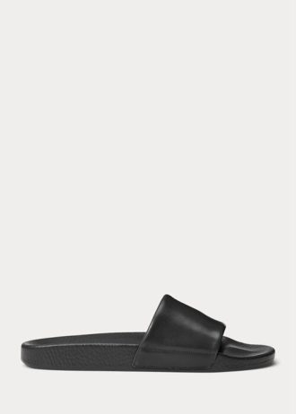 Black Men’s Ralph Lauren Signature Pony Leather Slippers