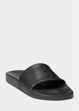 Black Men’s Ralph Lauren Signature Pony Leather Slippers