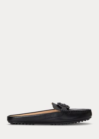 Black Women’s Ralph Lauren Brynn Burnished Leather Driver Flat Shoes