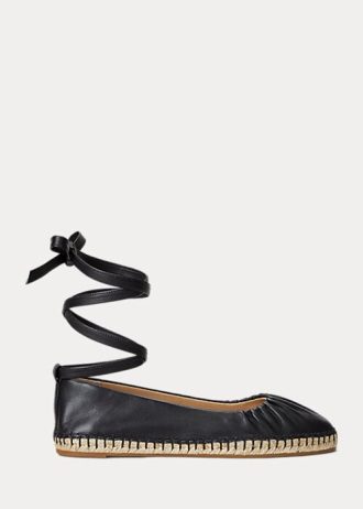 Black Women’s Ralph Lauren Cecilia Nappa Leather Lace-Up Flat Shoes