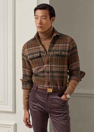 Brown Men’s Ralph Lauren Suede-patch Plaid Wool Tweed  Shirts