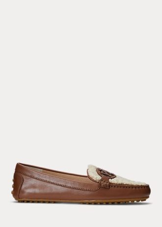 Brown Women’s Ralph Lauren Brynn Nappa Leather Driver Flat Shoes