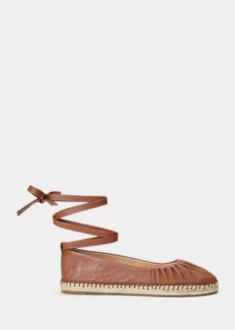 Brown Women’s Ralph Lauren Cecilia Nappa Leather Lace-Up Flat Shoes