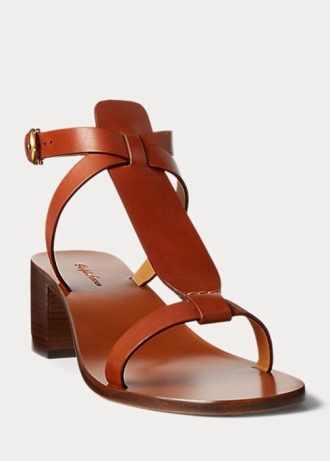 Brown Women’s Ralph Lauren Dyllon Burnished Calfskin Sandals