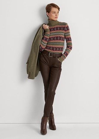 Brown Women’s Ralph Lauren Nappa Leather Skinny Ankle Pants