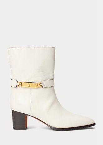 Cream Women’s Ralph Lauren Polo ID Waxed Calfskin Boots