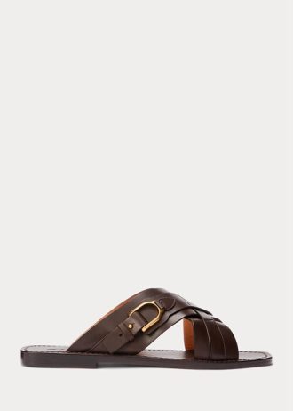 Dark Brown Men’s Ralph Lauren Welington Calfskin Slippers