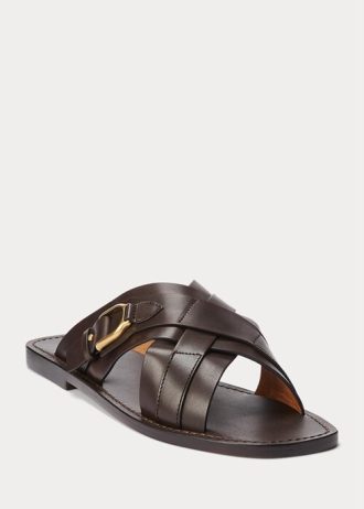 Dark Brown Men’s Ralph Lauren Welington Calfskin Slippers