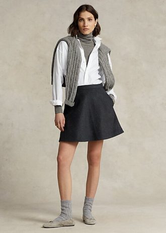 Dark Grey Women’s Ralph Lauren Wool-Cashmere Melton A-Line Skirts