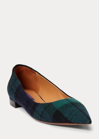 Green Women’s Ralph Lauren Kendrya Black Watch Plaid Ballet Flat Shoes