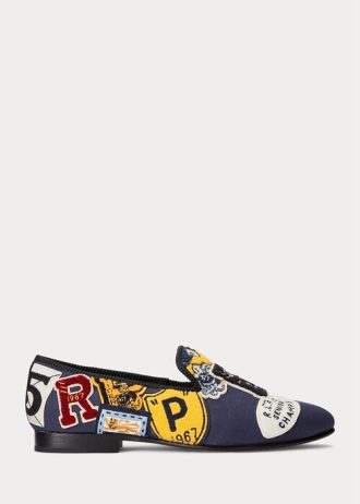 Navy Multicolor Men’s Ralph Lauren Paxton Logo-Patch Canvas Dress Shoes