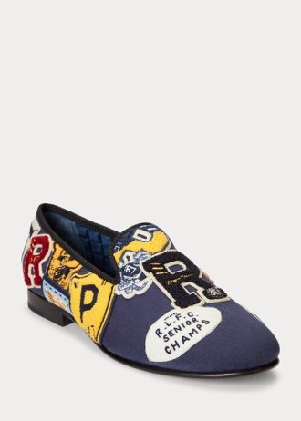 Navy Multicolor Men’s Ralph Lauren Paxton Logo-Patch Canvas Dress Shoes