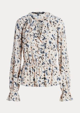 Multicolor Women’s Ralph Lauren Floral Jersey Tie-Neck Peplum Tops