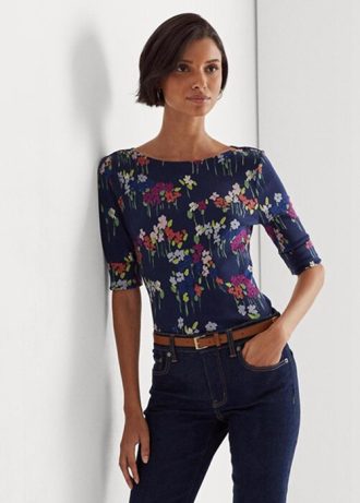 Multicolor Women’s Ralph Lauren Floral Stretch Cotton Boatneck  T Shirts