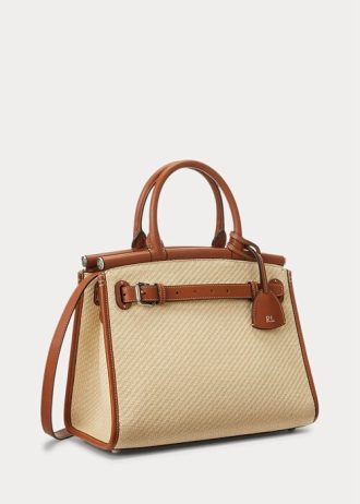 Natural Women’s Ralph Lauren Raffia & Calfskin Medium RL50 Handbag