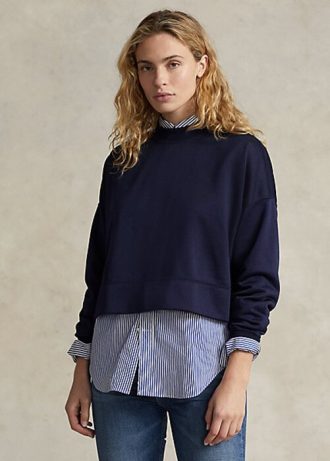 Navy Women’s Ralph Lauren Boxy Suede-Patch French Terry Sweatshirts