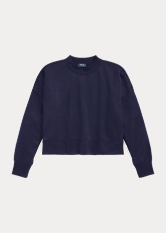 Navy Women’s Ralph Lauren Boxy Suede-Patch French Terry Sweatshirts