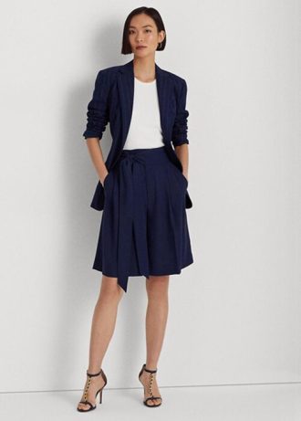 Navy Women’s Ralph Lauren Pleated Georgette Wide-leg  Shorts