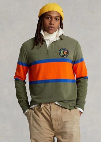 Olive Men’s Ralph Lauren Classic Fit Striped Rugby Polo Shirts