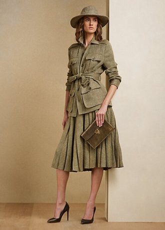 Olive Women’s Ralph Lauren Arnav Pleated Broken-Twill Skirts