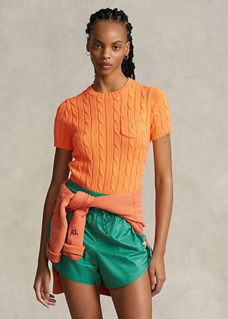 Orange Women’s Ralph Lauren Cable-Knit Cotton Short-Sleeve Sweaters