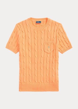 Orange Women’s Ralph Lauren Cable-Knit Cotton Short-Sleeve Sweaters