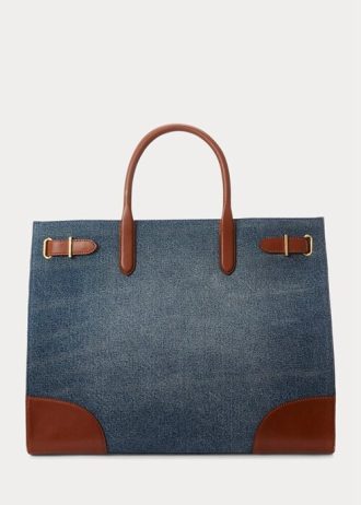 Sunset Indigo Wash/Lauren Women’s Ralph Lauren Leather-Trim Denim Large Devyn Tote Bags