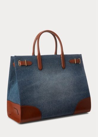 Sunset Indigo Wash/Lauren Women’s Ralph Lauren Leather-Trim Denim Large Devyn Tote Bags