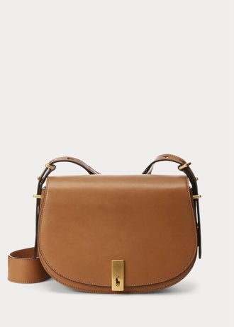 Tan Women’s Ralph Lauren Polo ID Calfskin Saddle Bags
