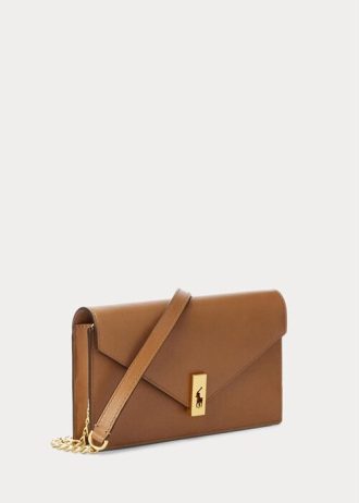 Tan Women’s Ralph Lauren Polo ID Leather Chain Wallets
