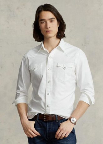 White Men’s Ralph Lauren Classic Fit Oxford Western  Shirts